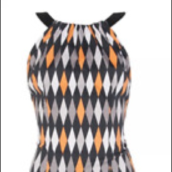 Pinup Couture Tops - Pinup Couture Harley Black and Orange Diamond Pattern Top